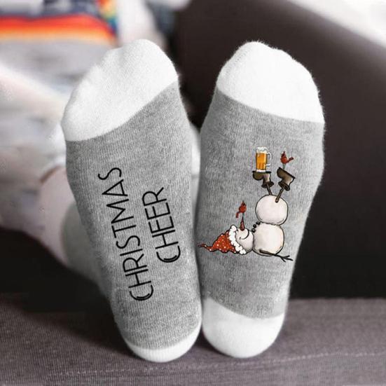 1 Pair Festive Christmas Socks Cute Snowman Bowknot Letters Print Mid Tube Winter Socks Holiday Gift