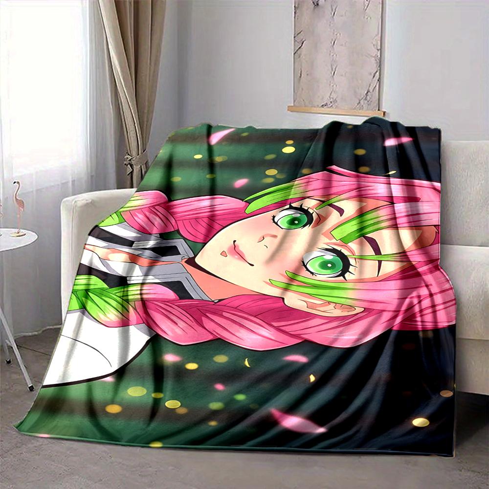1Pc Pink Hair Anime Girl Flannel Blanket, Soft And Comfortable, Casual Warm, Camping Travel, Christmas, Halloween Xmas Gift S1377