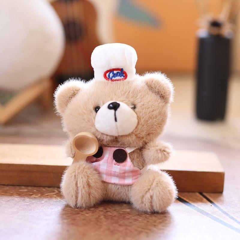 Plush Chef Bear Pendant Wearing Checkered Clothes And Carrying A Spoon Design