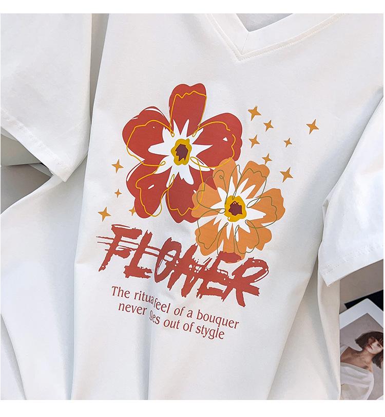 Plus Size Women's Slimming V-Neck Mid-Length Short-Sleeve T-Shirt