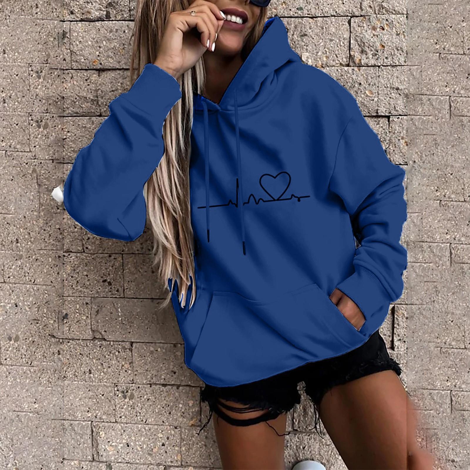 

Жіночий модний повсякденний світшот із веселим принтом і капюшоном Вільний спортивний пуловер XL синій