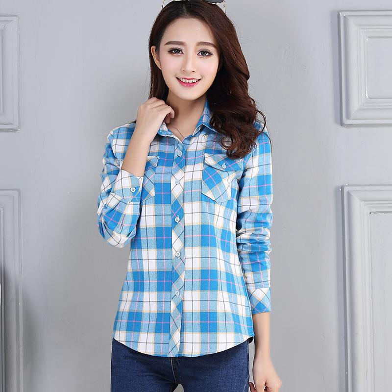 Plaid Shirt Women's Long-sleeved Spring and Autumn Full-length Bottoming Shirt