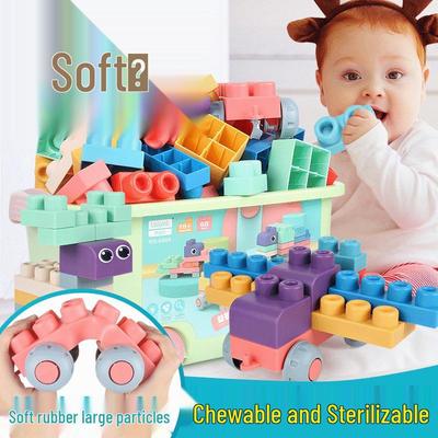 Soft Rubber Building Blocks for Babies, Chewable Teether and Educational Toy for Ages 0-1