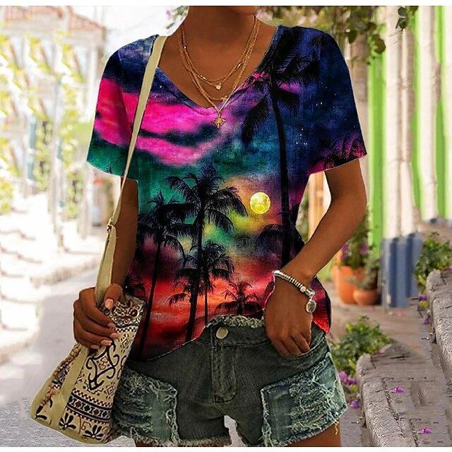 

Summer Women s Creative 3D Plant Printed Short Sleeve Top T-shirt XS