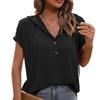 Women's Casual Loose Hooded T Shirt Short Sleeve Solid Color Button Drawstring Fashion Top