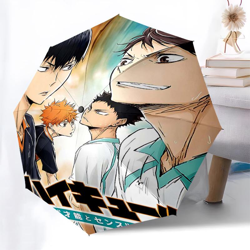 1pc Haikyuu!! Automatic Opening Closing Umbrella Portable 3-Fold Design, 8-Bone Iron Frame Outdoor Umbrella Perfect for Fans, Travelers, and Daily Use