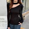 Women's Black Long Sleeve Knit Sweater Top - Halter Neck with Hollow Design, Perfect Slimming Base Layer for Autumn/Winter