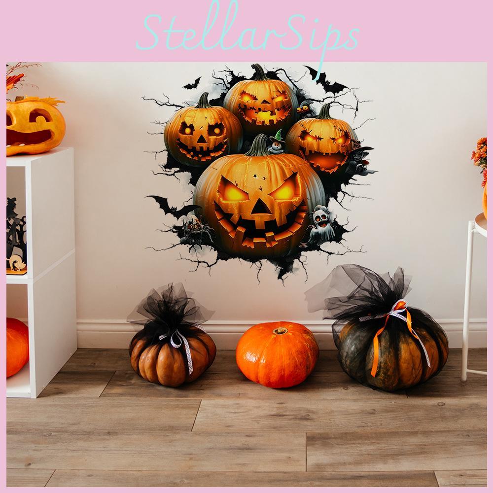 Spooky Wall Sticker Pvc Halloween Pumpkin Bat Sticker For Home Decor Restaurant