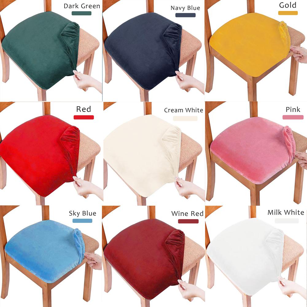 Velvet Dining Chair Cover Soft Stretch Chair Seat Furniture Protector Covers Easy Fitted Removable Seat Slipcover Luxury Decor