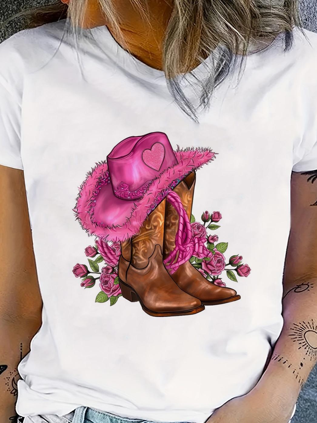 Cowgirl Hat Boots Flowers Graphic T-shirt S