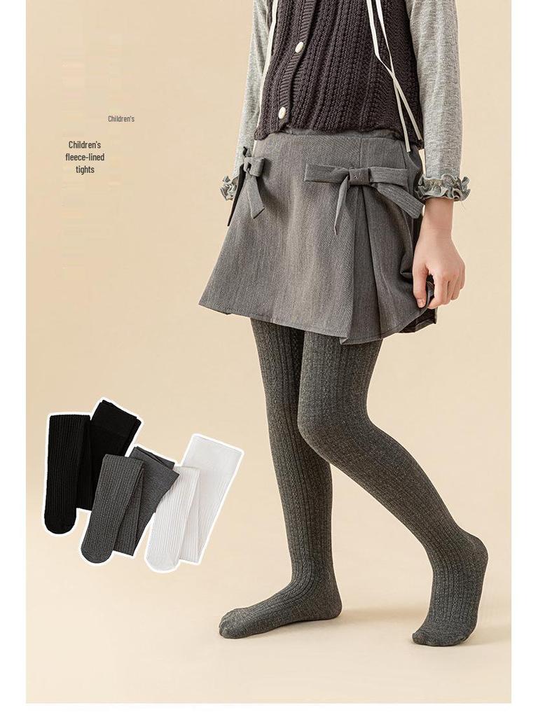 Czarne legginsy dziewczęce z podszewką z polaru - Cienkie, antypoślizgowe, na wiosnę/jesień.