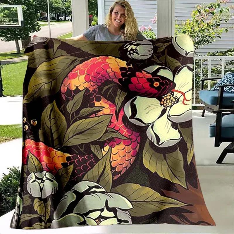 White Snake Flower Wild Animal Blanket Lightweight Comfortable Soft Warm Blanket for Bed Sofa Blanket Couch King Queen Full Size