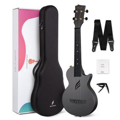 [Enya Nova U] Enya Concert Ukulele Beginner Set (Carbon Fiber) Includes Case, Strap, Capo, and Spare Strings [] (Black)