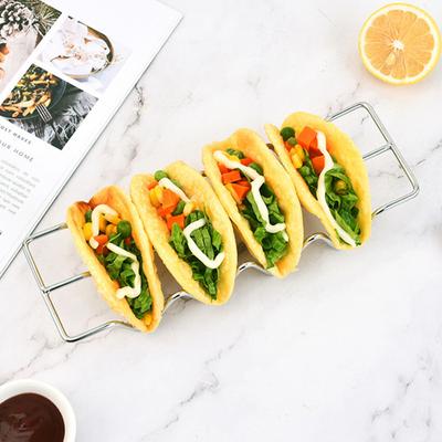 Supporto per tacos in acciaio inox, lavabile in lavastoviglie, supporto per gusci di tacos, contiene 4 tacos, accessori da cucina per grigliare burritos, gusci di tortilla, forno