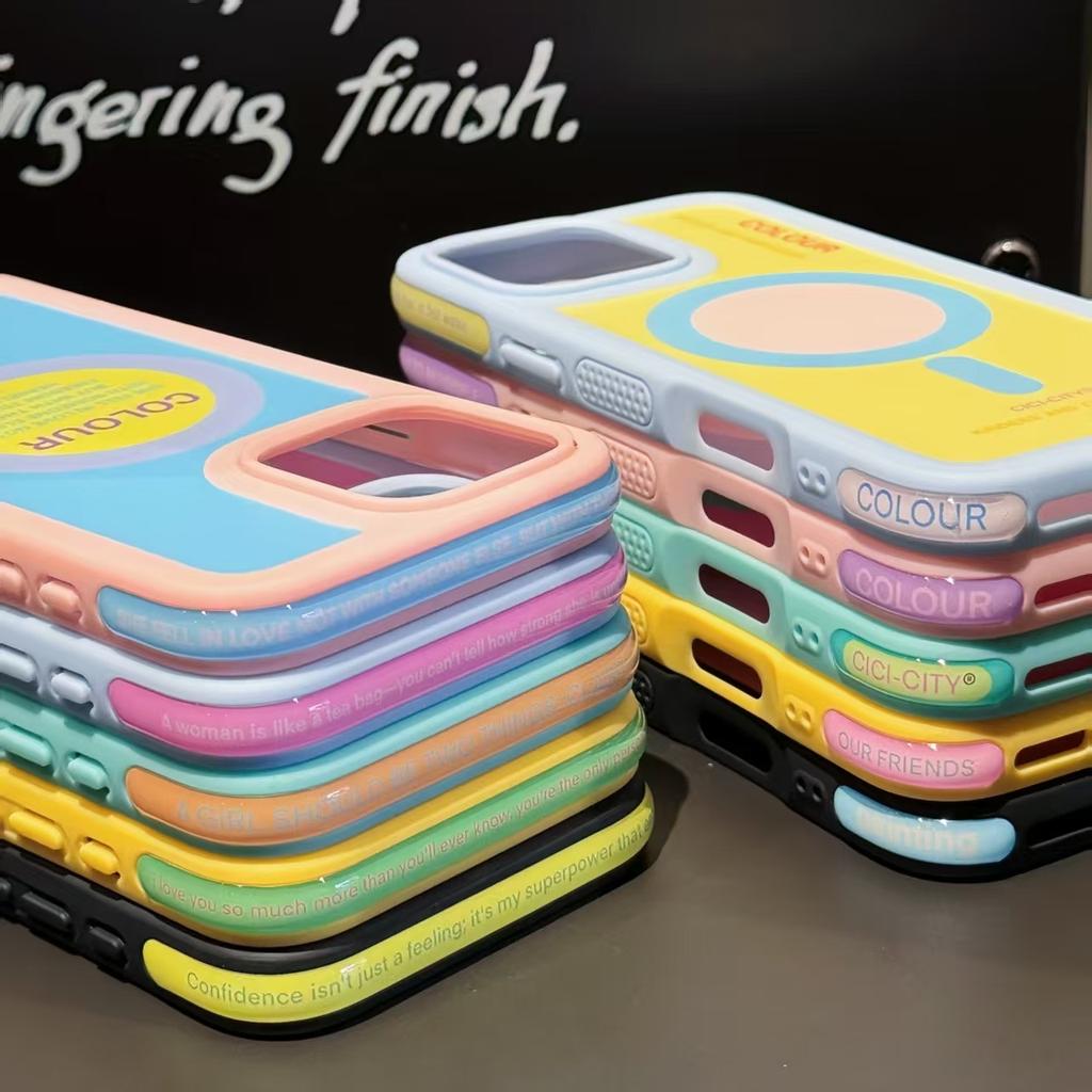 For iPhone 13 14 15 16 17 Pro Max Case Magsafe Happy Dapamine Color Anti-Collision Drop-proof Protective Cover for Summer Girls