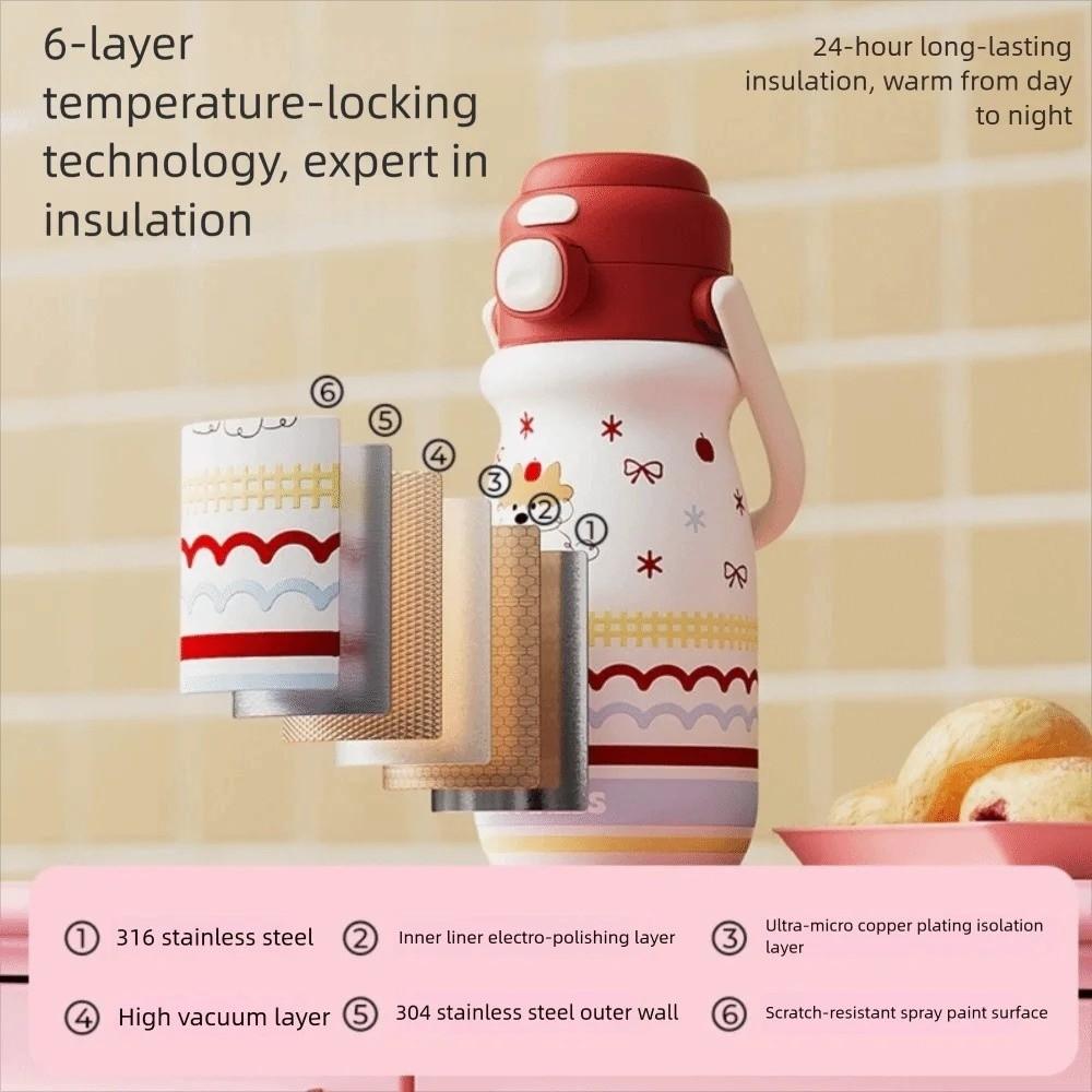 with Handle Cartoon Straw Cup 520ml Vacuum-insulated Bottle Bounce Insulated Cup  Coffee Tea