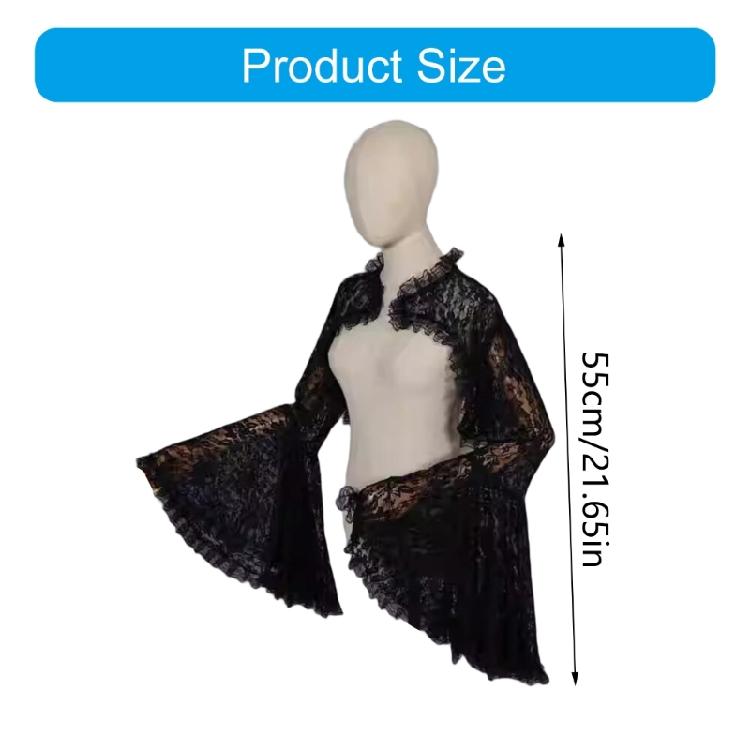 Lace Trimmed Gothic Bridal Flared Sleeve Shrug For Special