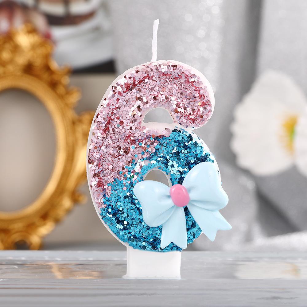 0-9 Birthday Digital Candles, 3D Design of Birthday Candles, Cake, Birthday Party (Blue Bow)
