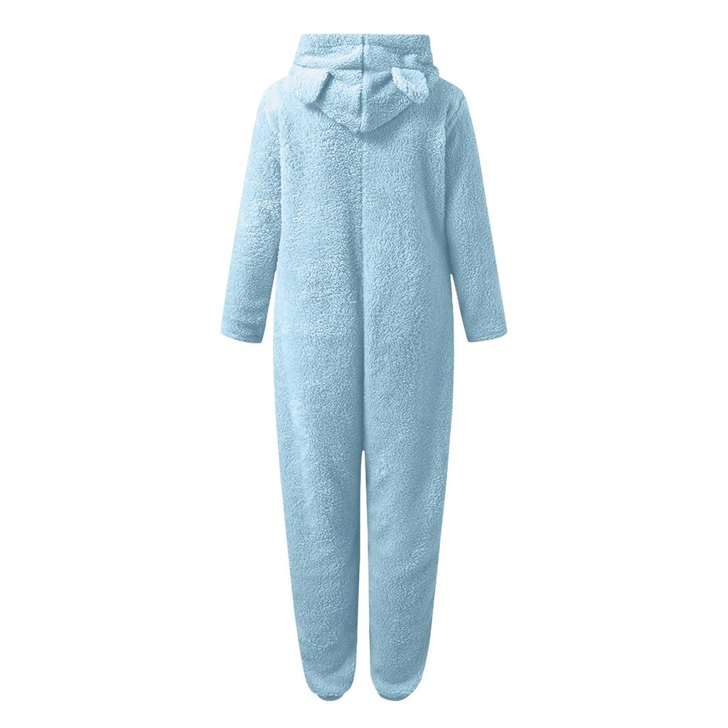 Damen Langarm-Overall mit Kapuze, Pyjama, lässiger Winter-warmer Strampler, Nachtwäsche