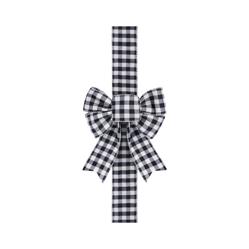 Xmas Bows Black Style 1 Checkered Ribbon Bows for Front Door Cabinet Fireplace Decor 20x200CM