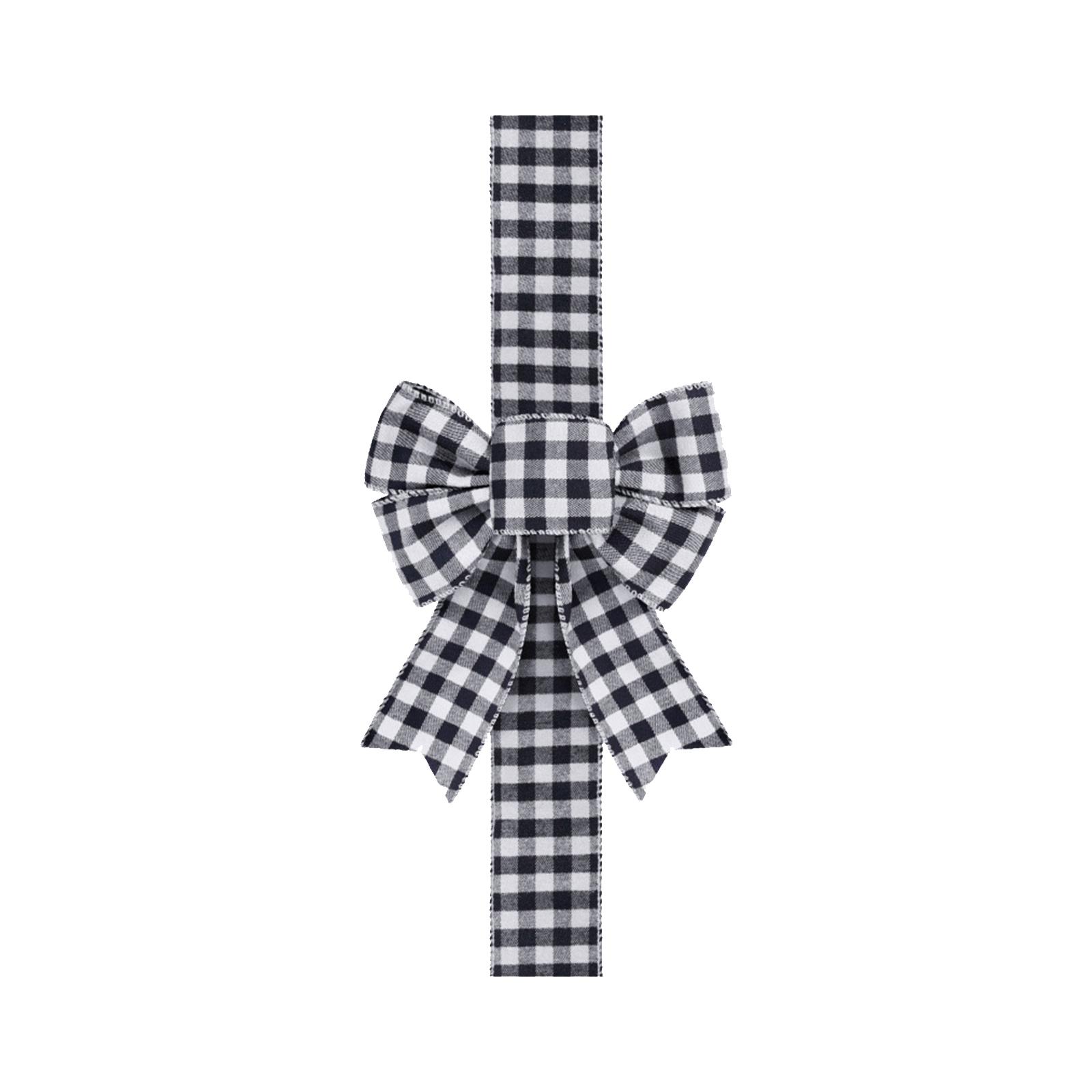 

Xmas Bows Black Style 1 Checkered Ribbon Bows for Front Door Cabinet Fireplace Decor 20x200CM