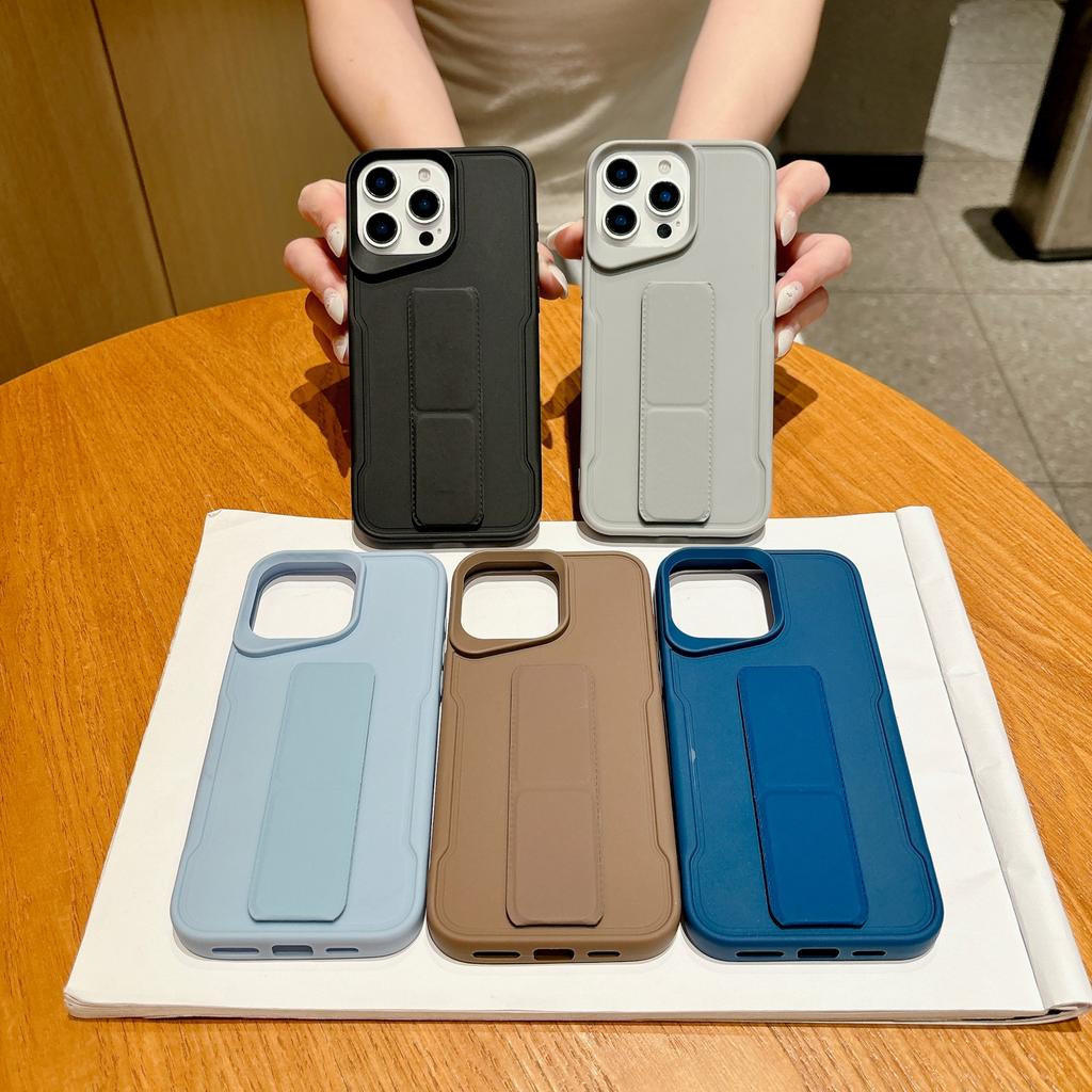 Luxury Solid Color Silicone Phone Case For iPhone 17 16 15 14 13 12 11 ProMax With Bracket Soft TPU Shockproof Bumper Back Cover