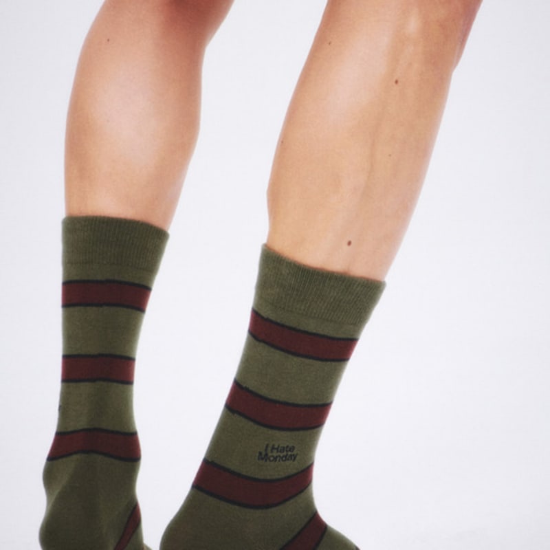 I Hate Monday [IHM2501M04] Man Socks Brown Striped Socks