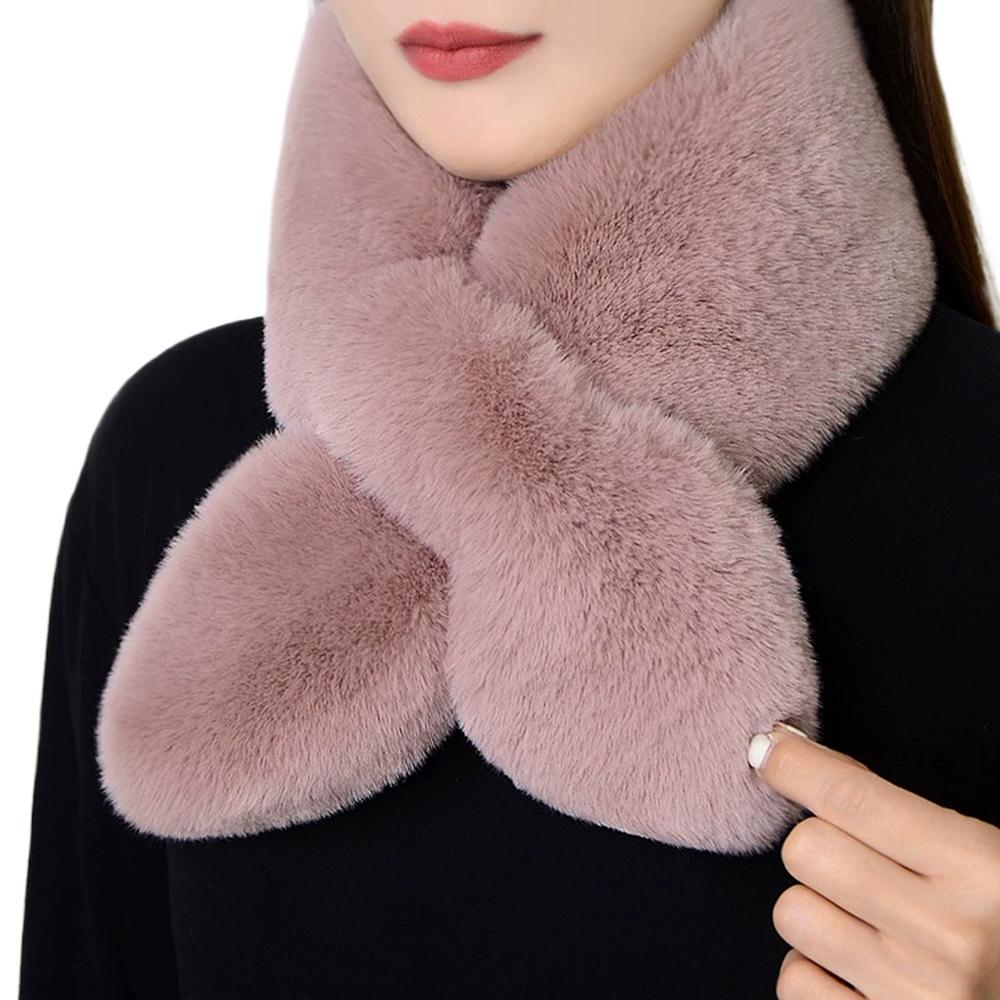 

Искусственный мех кролика воротник-шарф, Зимний теплый мягкий пушистый плюшевый шарф-крест, Накидка-крест для шеи, Воротник из искусственного меха для сочетания со свитерами