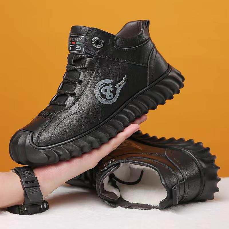 Men's Winter Martin Boots Fleece Thickened Versatile Snow Boots Labor Insurance Men's Cotton Shoes Zhongbang Leather Cotton Boots