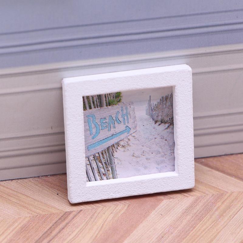 1Set 1:12 Puppenhaus Miniatur Sommer Strand Foto Rahmen Landschaft Wandbild Wanddekoration Modell Dekor Spielzeug Puppenhaus Zubehör