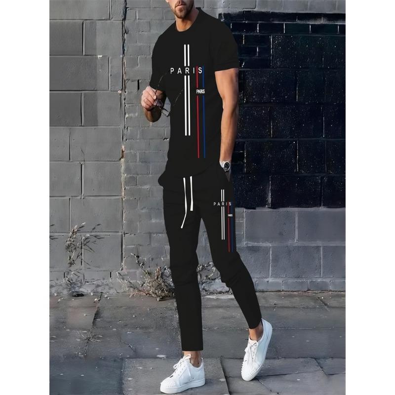 Autumn Street Fashion Men's Casual Long Pants Set, Two-color Spliced Men's Casual Round-neck And Casual Long Pants S-3XL