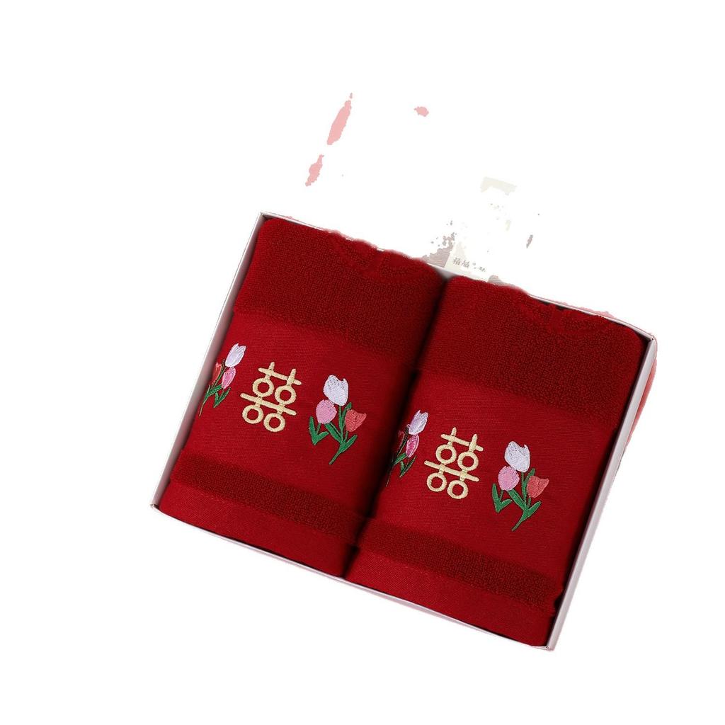 Elegant Red Wedding Towel Set: Bride's Joy and Dowry Gift