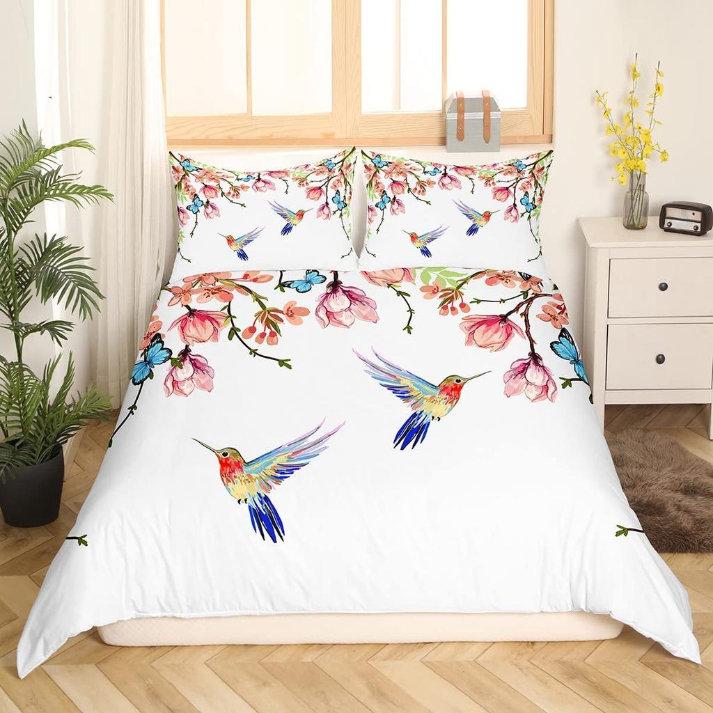 Colorful Flower Green Leaf Bedding Three-Piece Quilt Cover