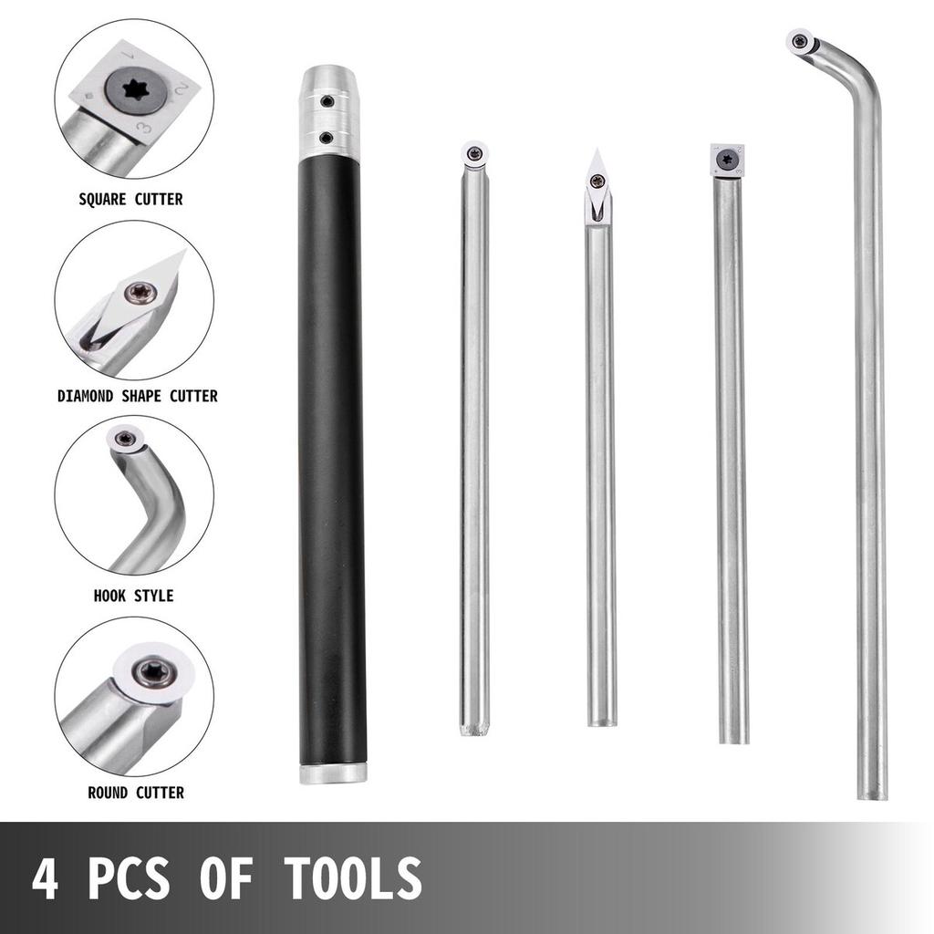 Wood Turning Tools for Lathe 4 PCS Set, Carbide Lathe Tools with Diamond Shape, Round, Square Cutters Replaceable Turning Lathe Chisels with a Grip
