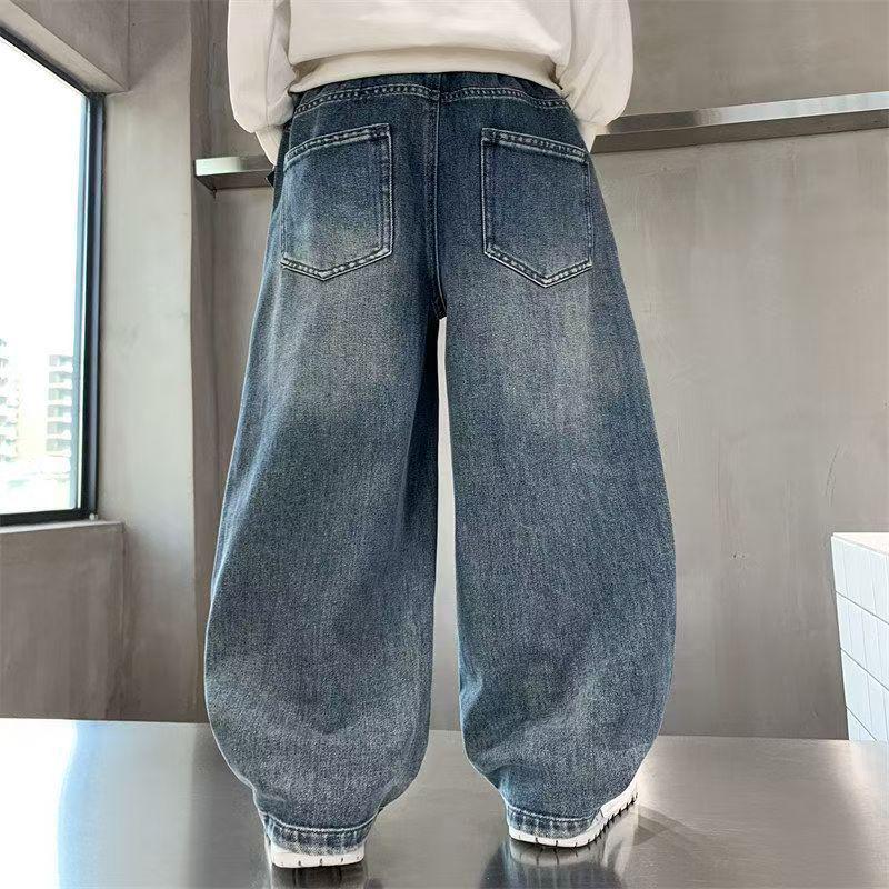 Children's Trendy 2026 Korean Style Wide Leg Jeans for Spring and Autumn