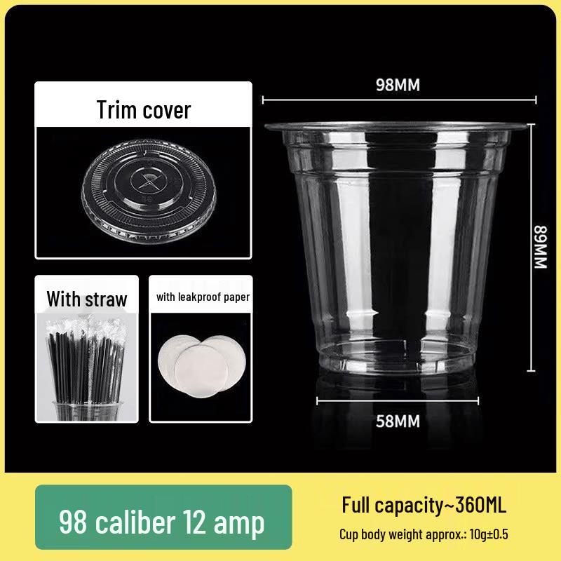 360ml Disposable Thickened Plastic Cups with Lids & Straws (100 Sets)