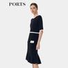 PORTS Elegant Shirt Collar Knit Midi Dress