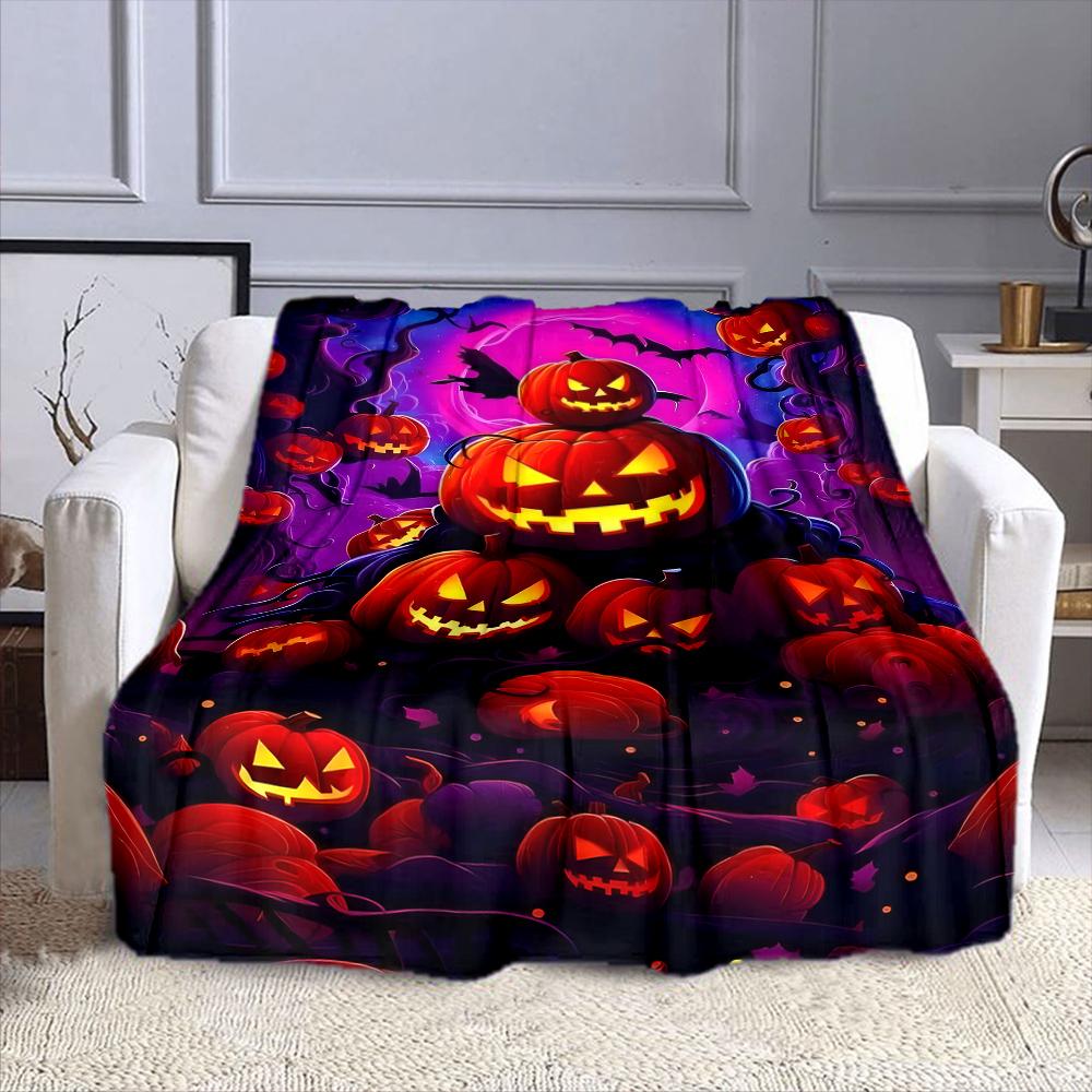 Halloween Pumpkin Patch Scene Patterned Flannel Blanket Perfect for the Bedroom Living Room, Sofa, or a Little Nap
