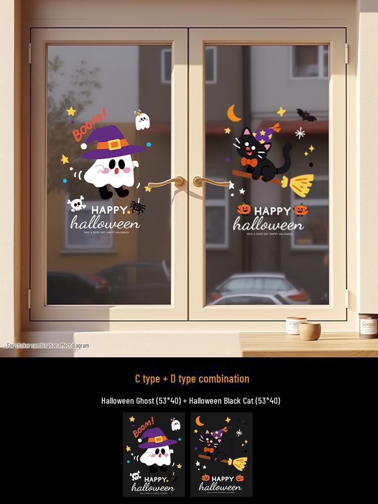 Halloween Pumpkin Decorations Window Clings - Theme Shop Scene Arrangement Glass Stickers
