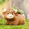 Highland Cow Planter Pot Cute Animal Resin Flower Pot with Drainage Hole Small Scottish Cow Planter for Boho Home Desk Patio Decor