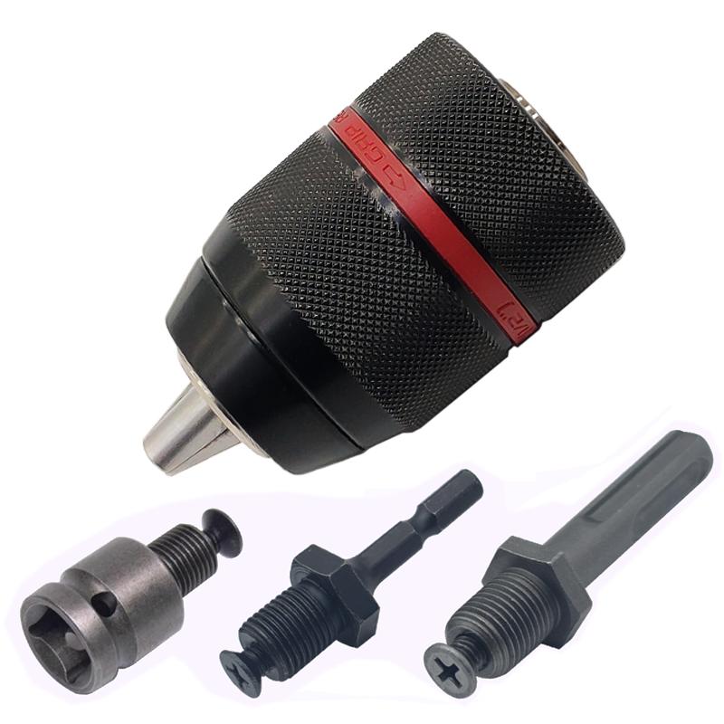 Keyless Drill Chuck Quick Change Conversion Adapter 1/2 3/8 Unf Mount 2~13mm 0.8~10mm Self-Tighten Screwdriver Drill Bits Chucks