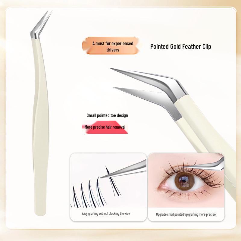 Non-Stick Gold Feather Tweezers for Precision Eyelash Application – Ideal for Beginners & Pros.