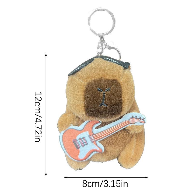 Guitar Kapibala Plush Toy Cartoon Capybara Pendant Soft Stuffed Doll Keychain Car Key Ring Backpack Bag Decor