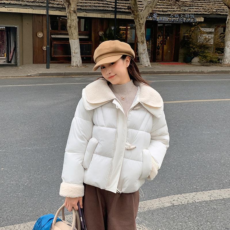 

Женская новая теплая стеганая куртка с лацканами, короткая, студенческая, зимняя, универсальная XXL белый