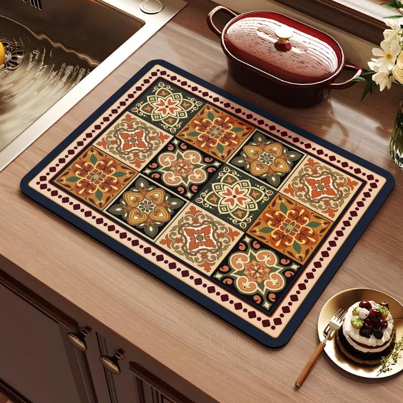 American retro kitchen countertop drain pad, diatomaceous earth absorbent pad, quick drying waterproof anti slip pad