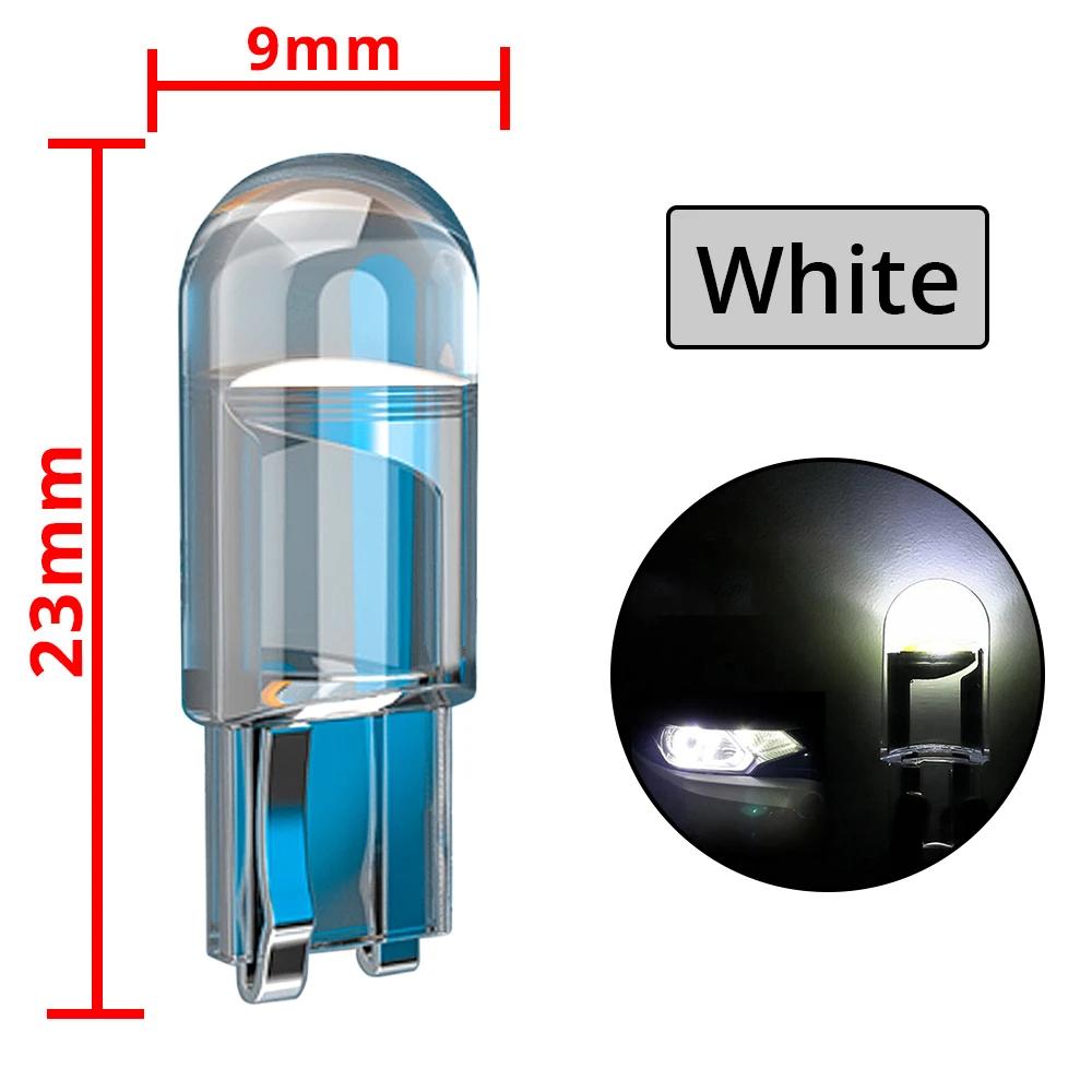 

10 шт. Автомобильный светодиодный фонарь T10 W5W Canbus Glass COB 6000k для чтения, габаритный фонарь, клиновой номерной знак, лампочка 168 194 192 DC 12V, белый WHITE