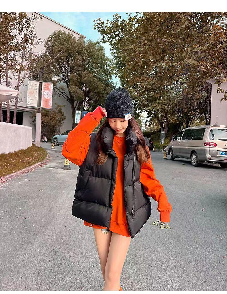 Women's Spring/Fall 2025 Korean Loose Fit Cotton Vest with Stand-Up Collar and Shoulder Pads