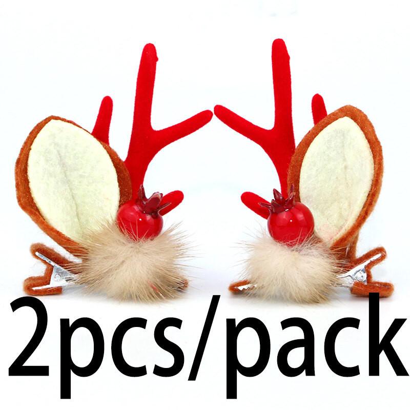 (2pcs) 6.5*7.5cm Christmas Antlers Hair Clip Hair Accessories Puff Christmas Wind Hair Accessories Cute Velvet Antlers Headband