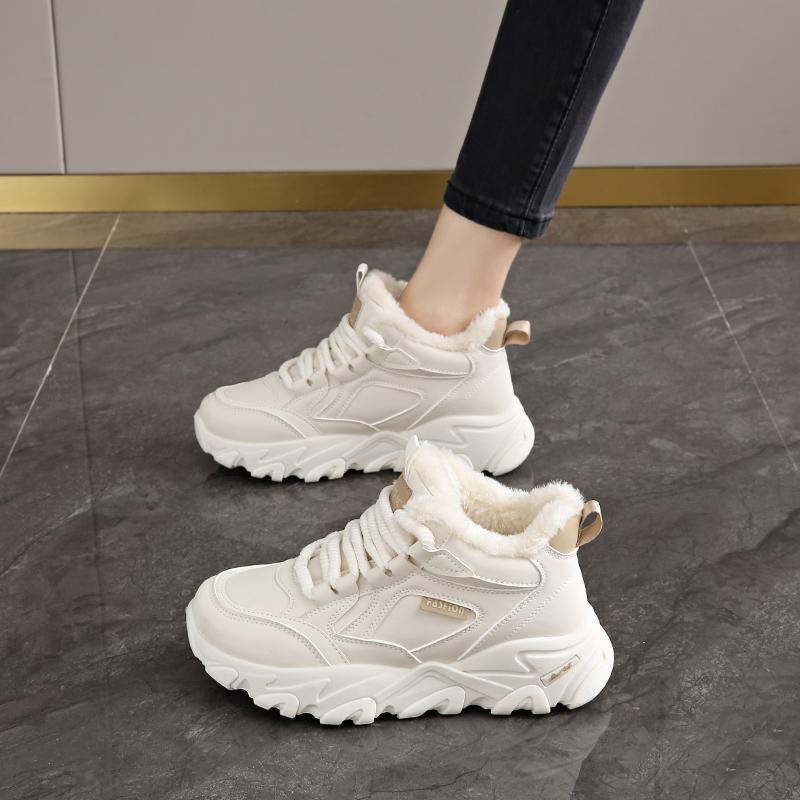 CRLAYDK Chunky Sneakers for Women High Top Fashion Fur Lined Warm Winter Shoes Platform Black Ladies Walking Dad Sport Tennis