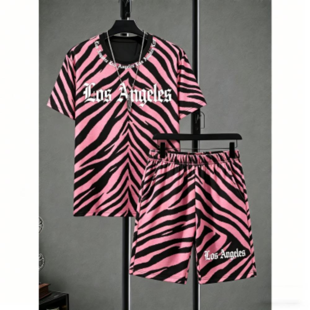 

Men s Set Colorful Zebra Stripe Printed Men s T-shirt and Shorts 2 Piece Set Summer Casual Outdoor Men s and Women s T-shirt Sets XXS
